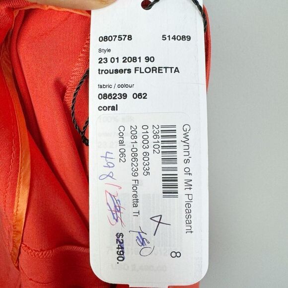 AKRIS | NEW Floretta Orange Wide Leg High Waist Silk Pants Women’s Size 8 - Picture 12 of 16